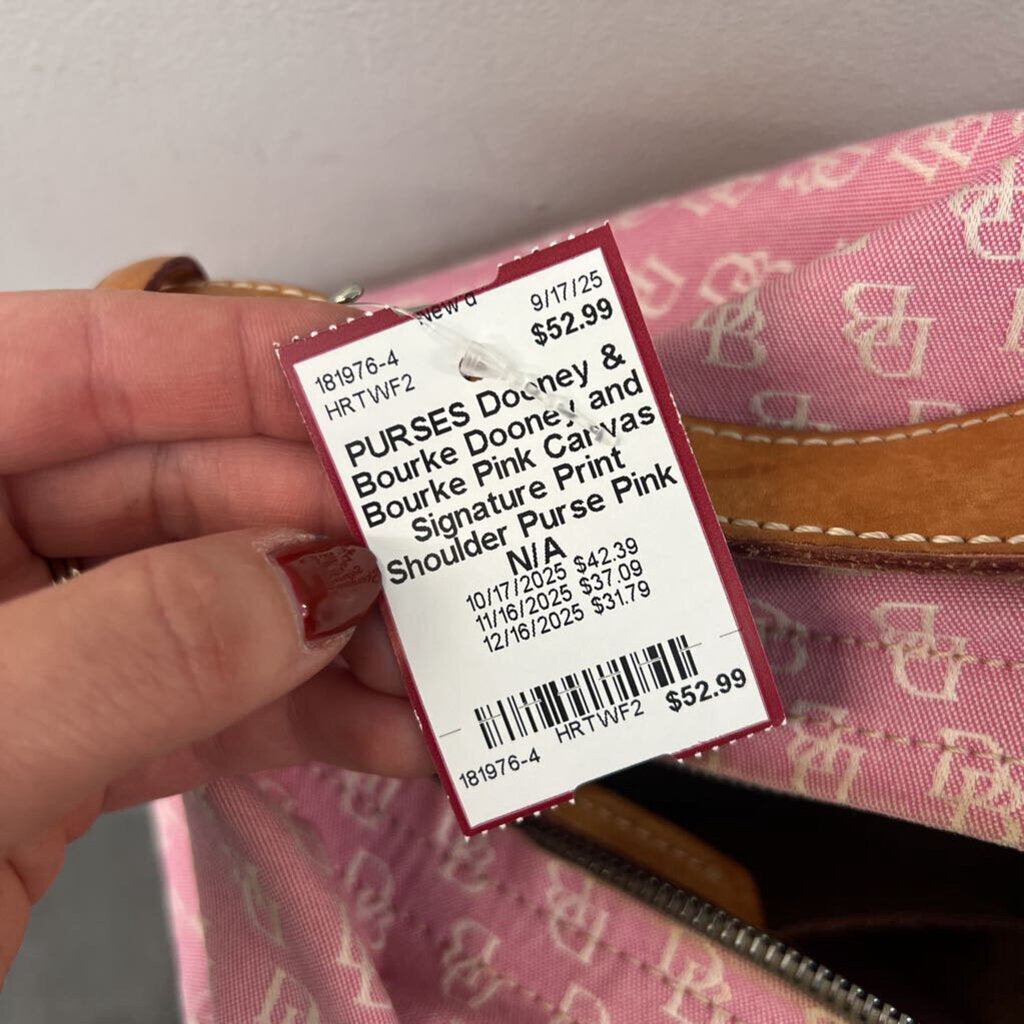 Dooney and Bourke Pink Canvas Signature Print Shoulder Purse