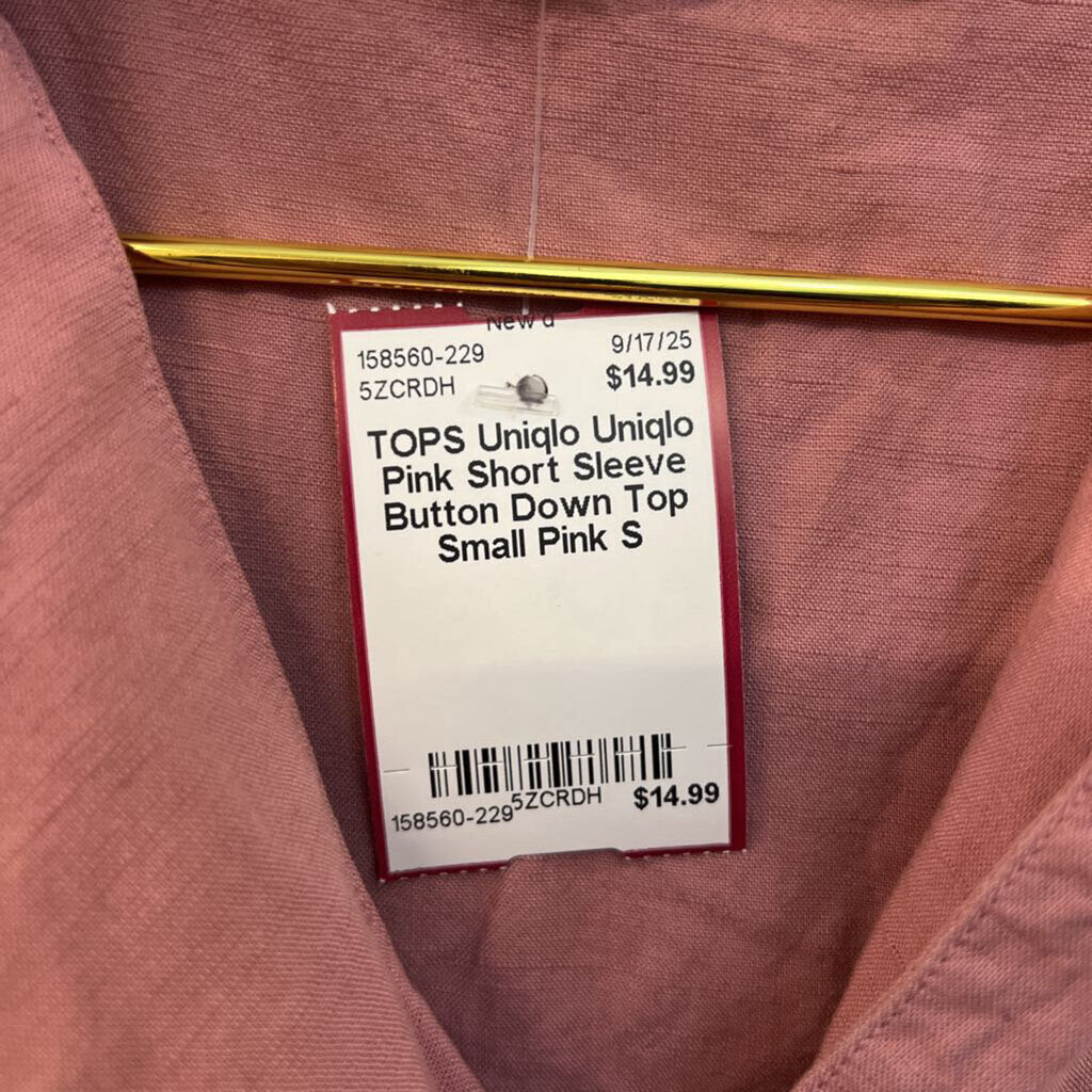 Uniqlo Pink Short Sleeve Button Down Top Small