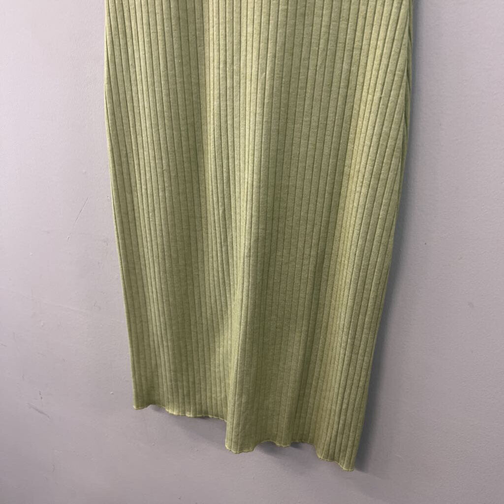 Cider Green Ribbed Short Sleeve Button Down Dress Small