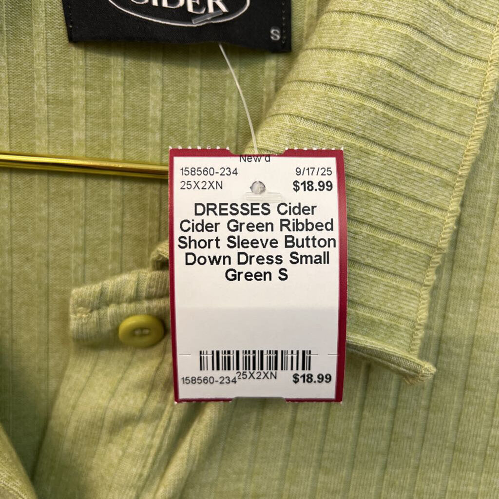 Cider Green Ribbed Short Sleeve Button Down Dress Small