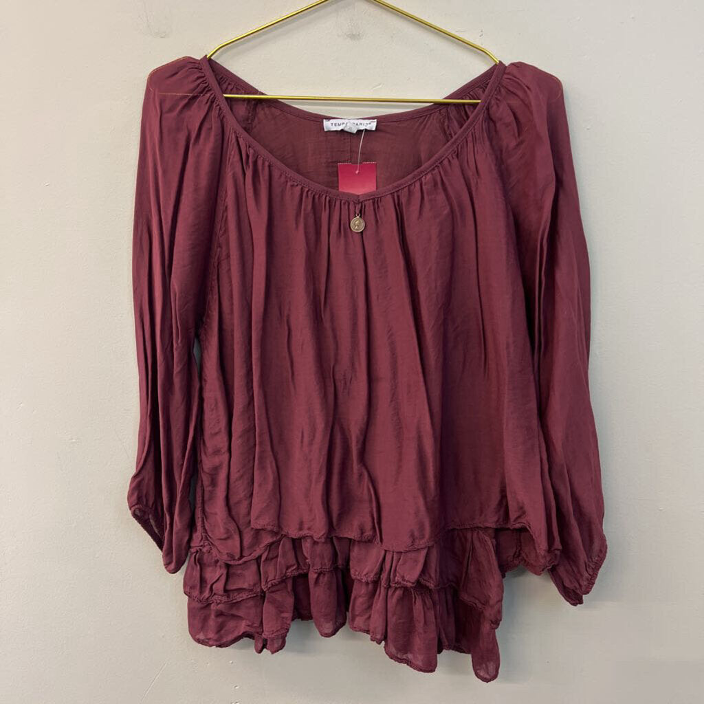 Tempo Paris Burgundy Long Sleeve Top Extra Large
