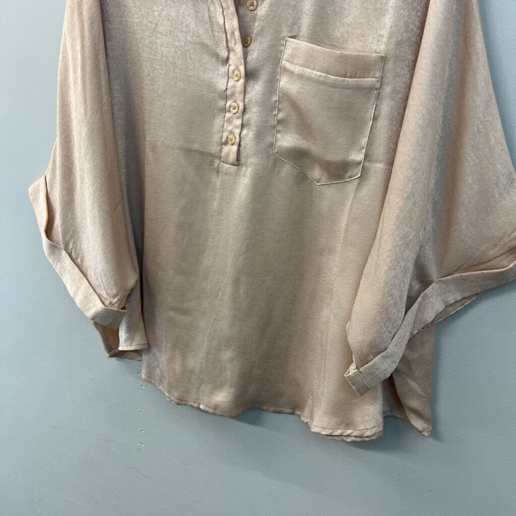 Andree Gold Silky Short Sleeve Boxy Top Medium/ Large