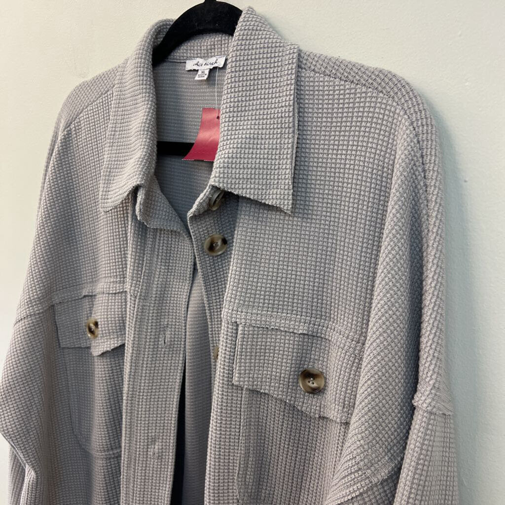 White Birch Grey Textured Long Sleeve Button Down Shacket Top Extra Large