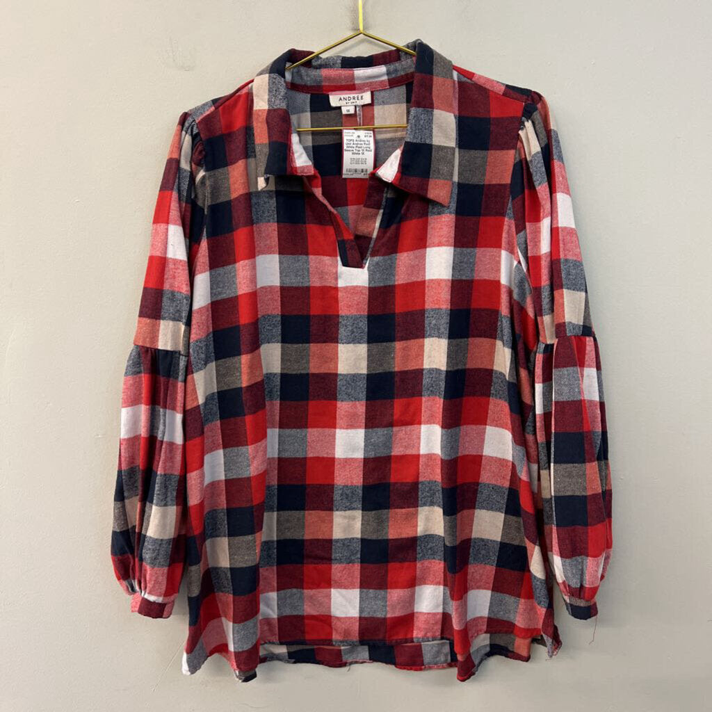 Andree Red/ White Plaid Long Sleeve Top 1X