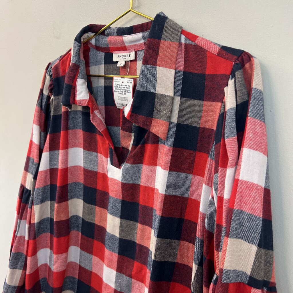 Andree Red/ White Plaid Long Sleeve Top 1X