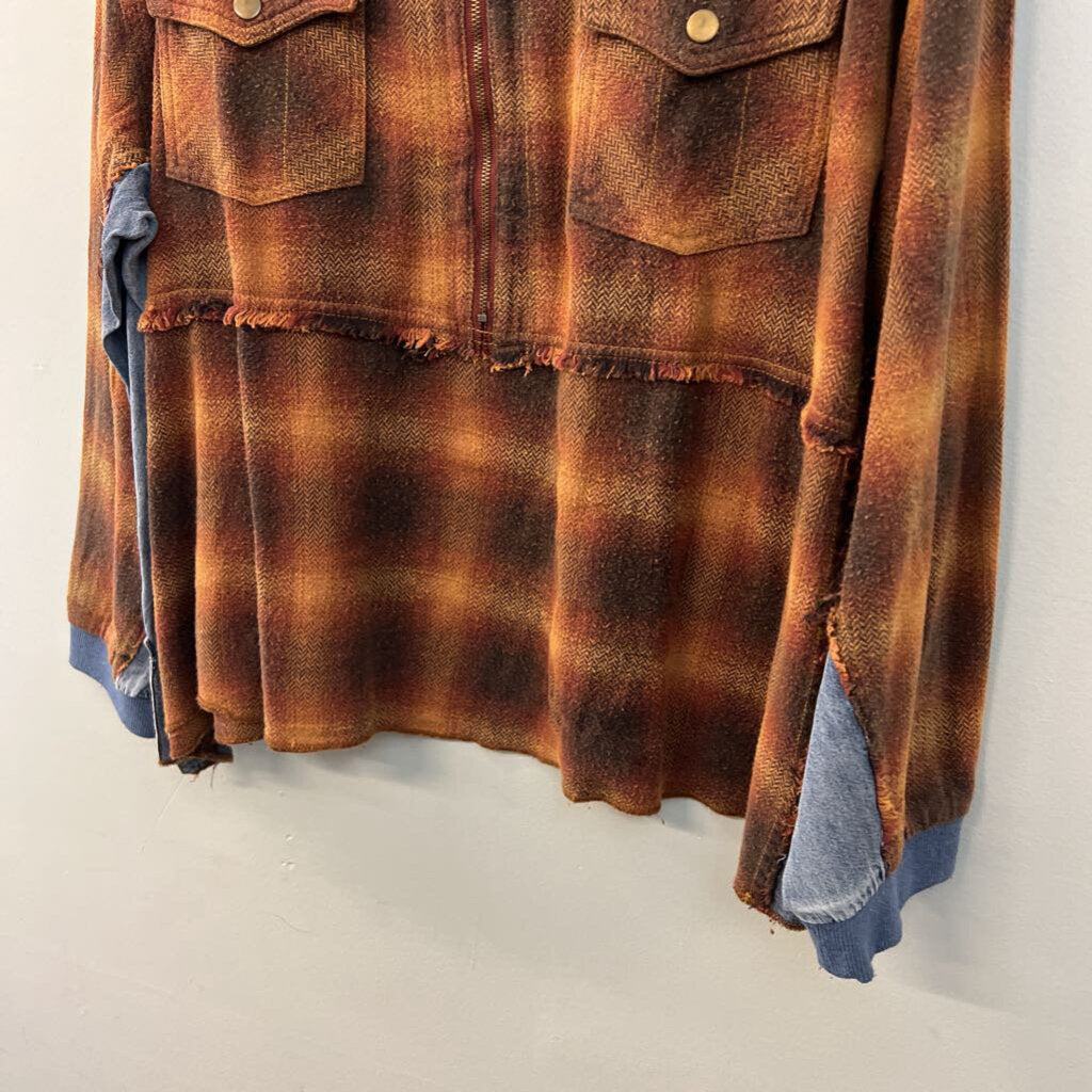 Heyson Brown Plaid/ Denim Half Zip Pullover Large