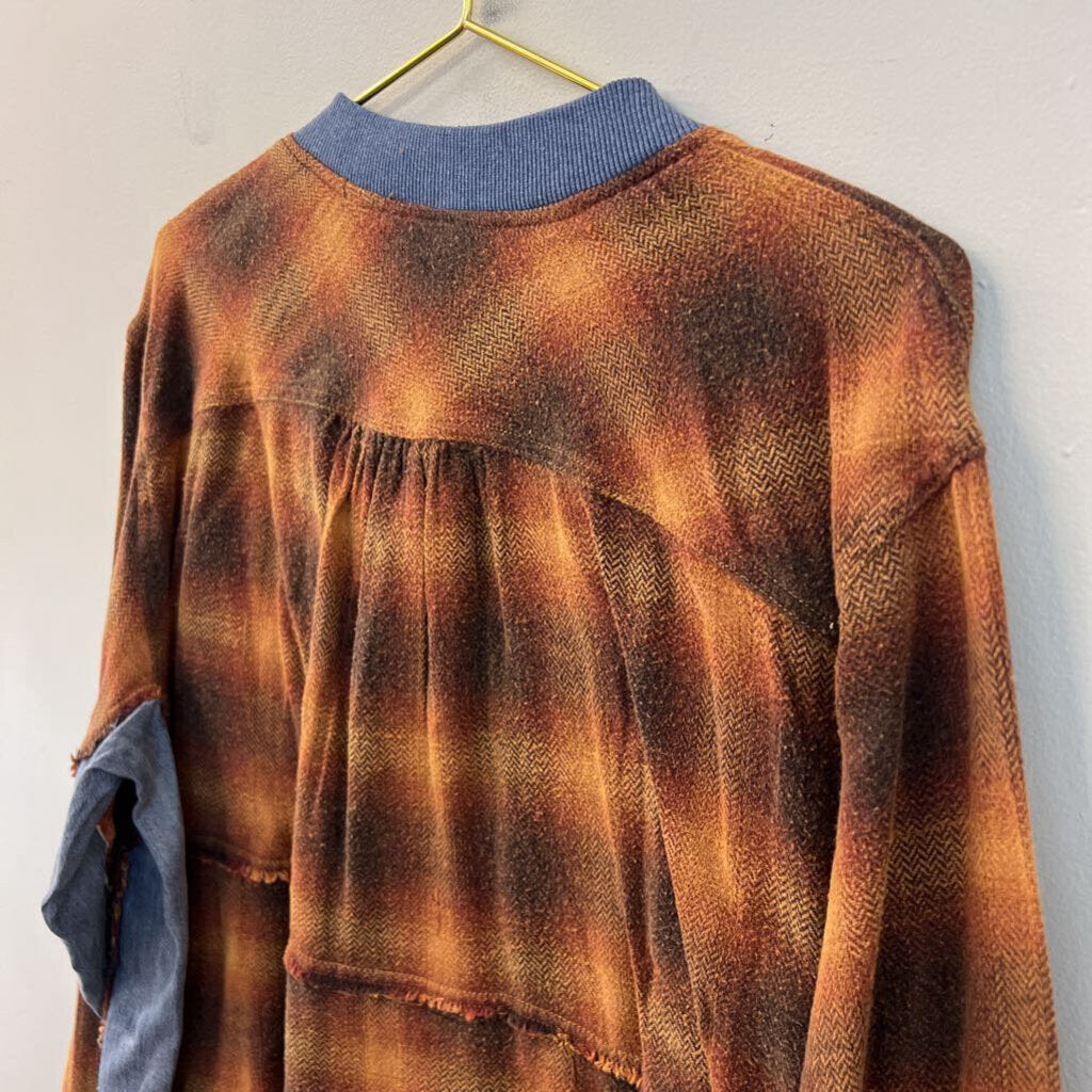 Heyson Brown Plaid/ Denim Half Zip Pullover Large