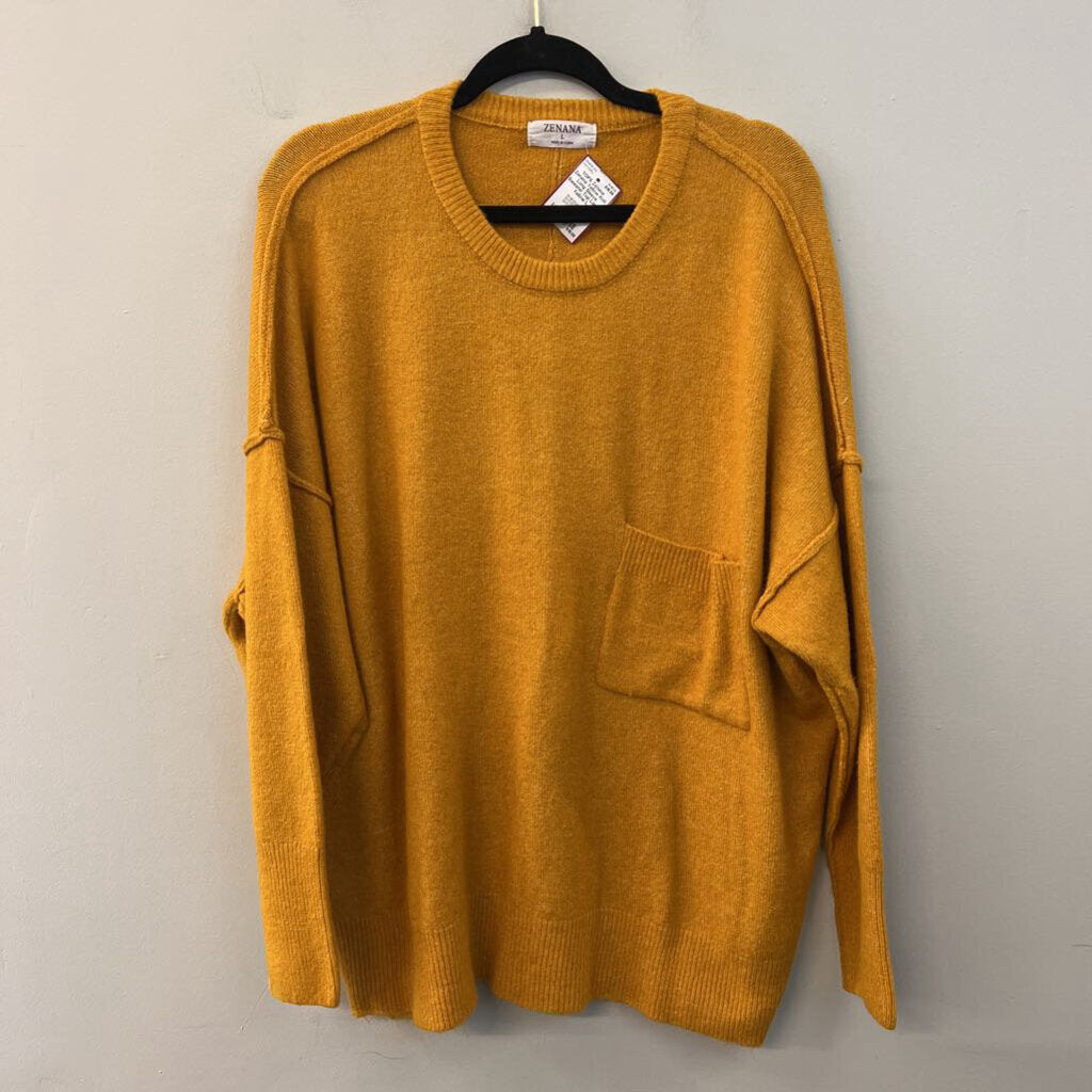 Zenana Yellow Knit Long Sleeve Sweater Top Large