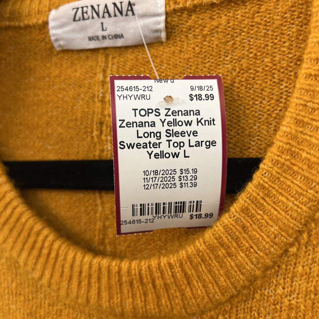 Zenana Yellow Knit Long Sleeve Sweater Top Large