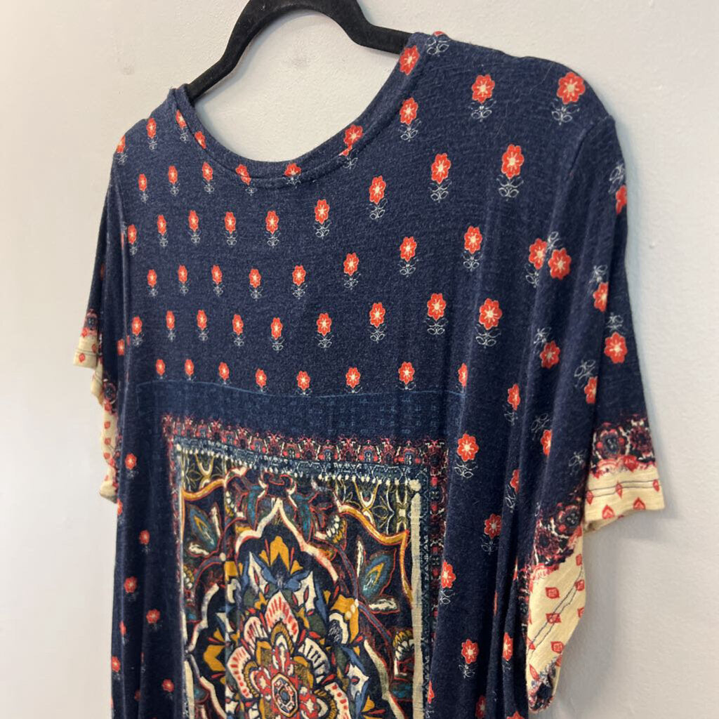 Famers Market Navy/ Multi Print Short Sleeve To 1X
