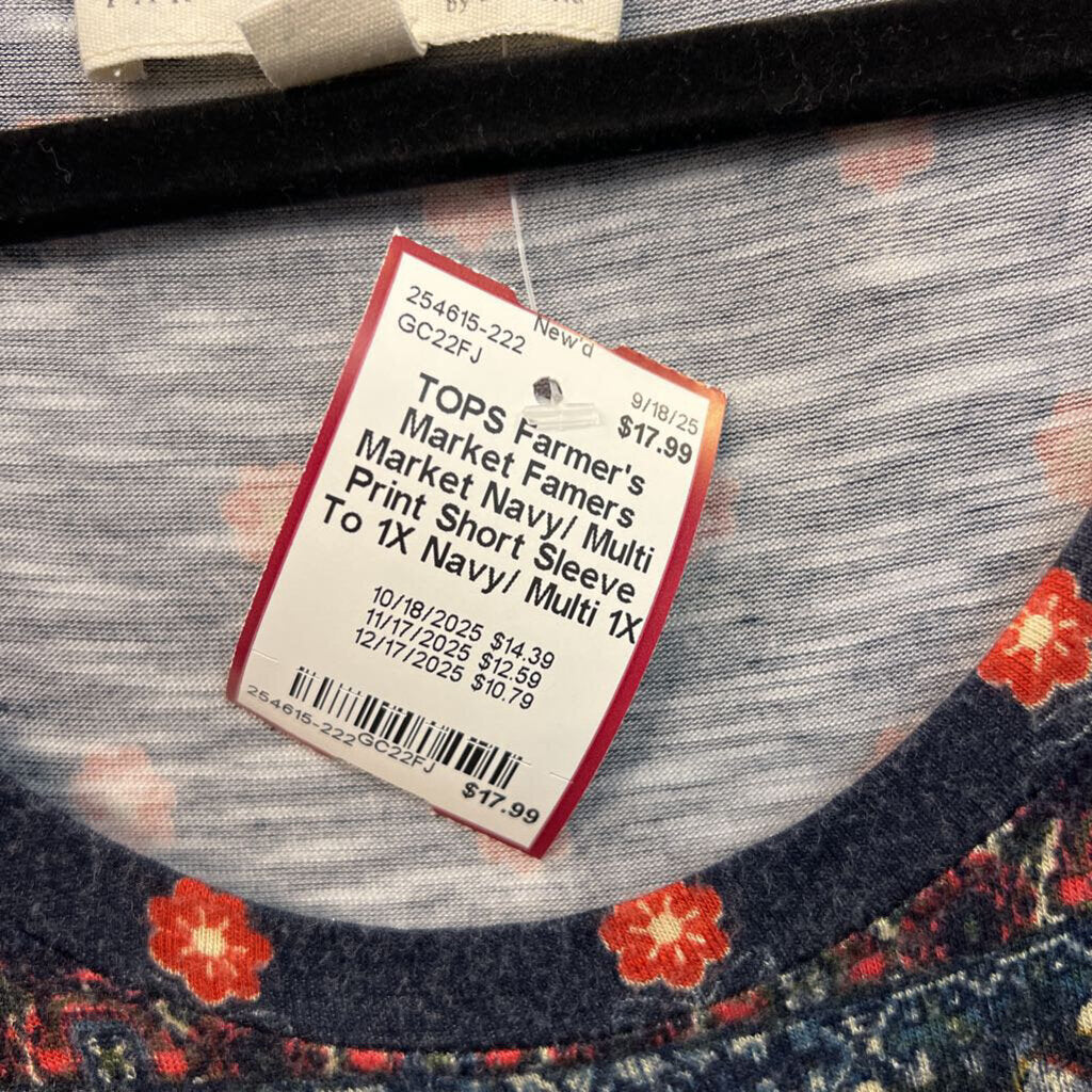 Famers Market Navy/ Multi Print Short Sleeve To 1X