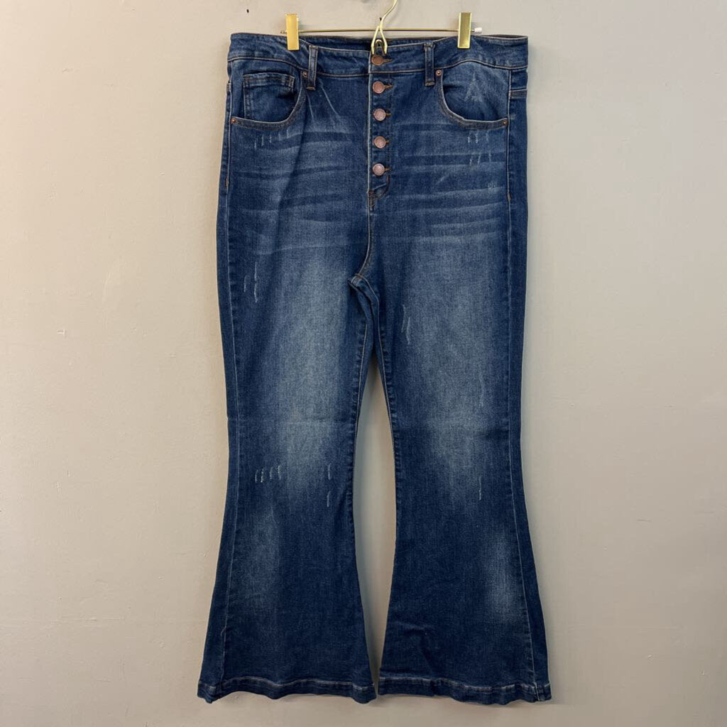 Risen Dark Wash Flare Leg Jeans 1XL