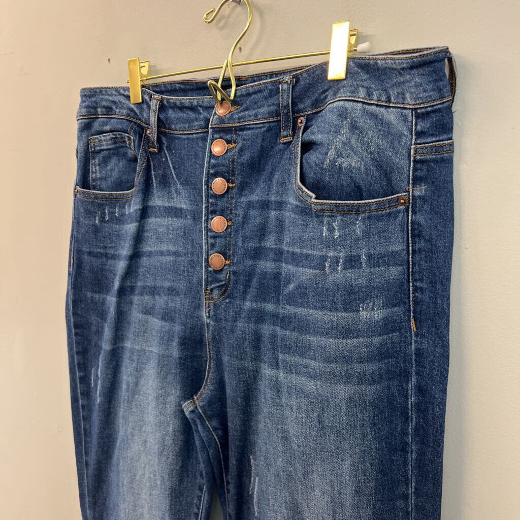 Risen Dark Wash Flare Leg Jeans 1XL