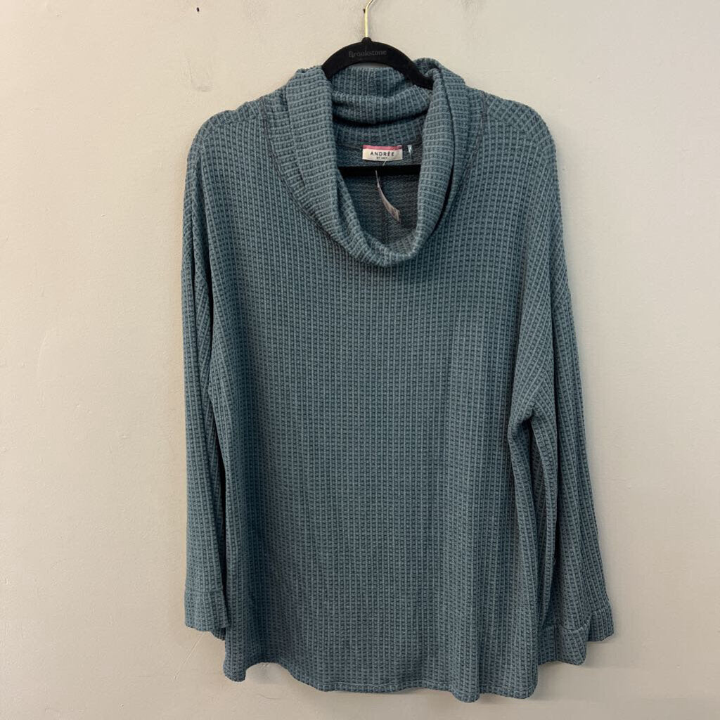 Andree Blue Knit Long Sleeve Turtleneck Top 1X