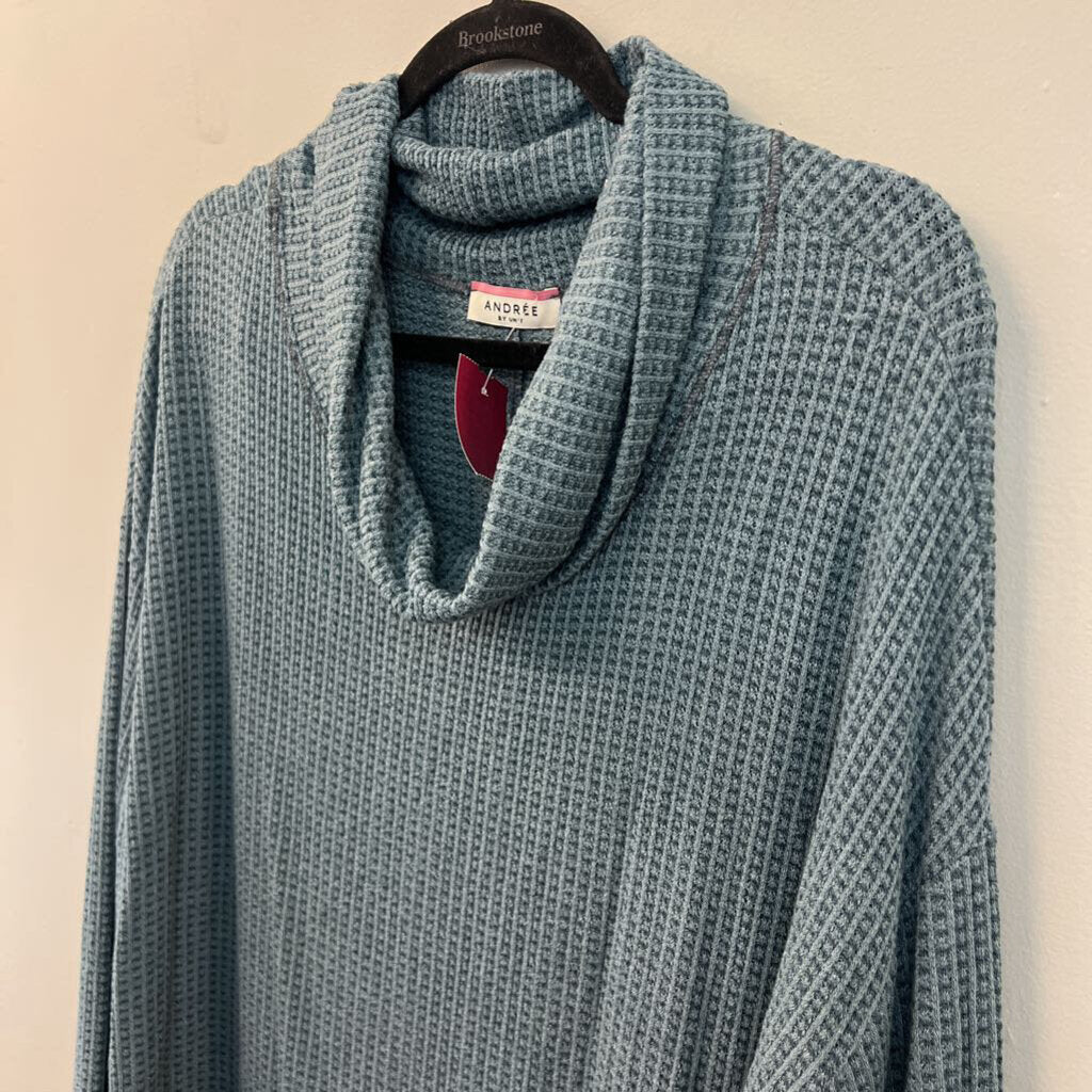 Andree Blue Knit Long Sleeve Turtleneck Top 1X