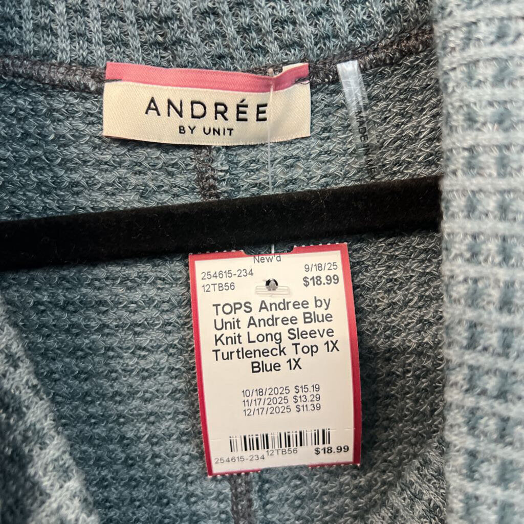 Andree Blue Knit Long Sleeve Turtleneck Top 1X