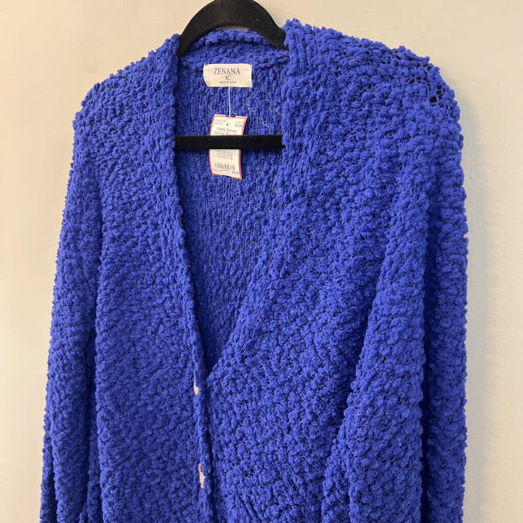 Zenana Blue Knit Long Sleeve Cardigan Sweater Extra Large