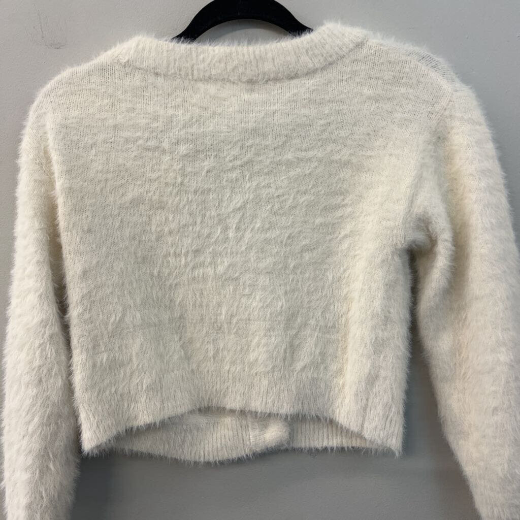 Sincerely Jules Cream Fuzzy Knit Cropped Cardigan Sweater Medium