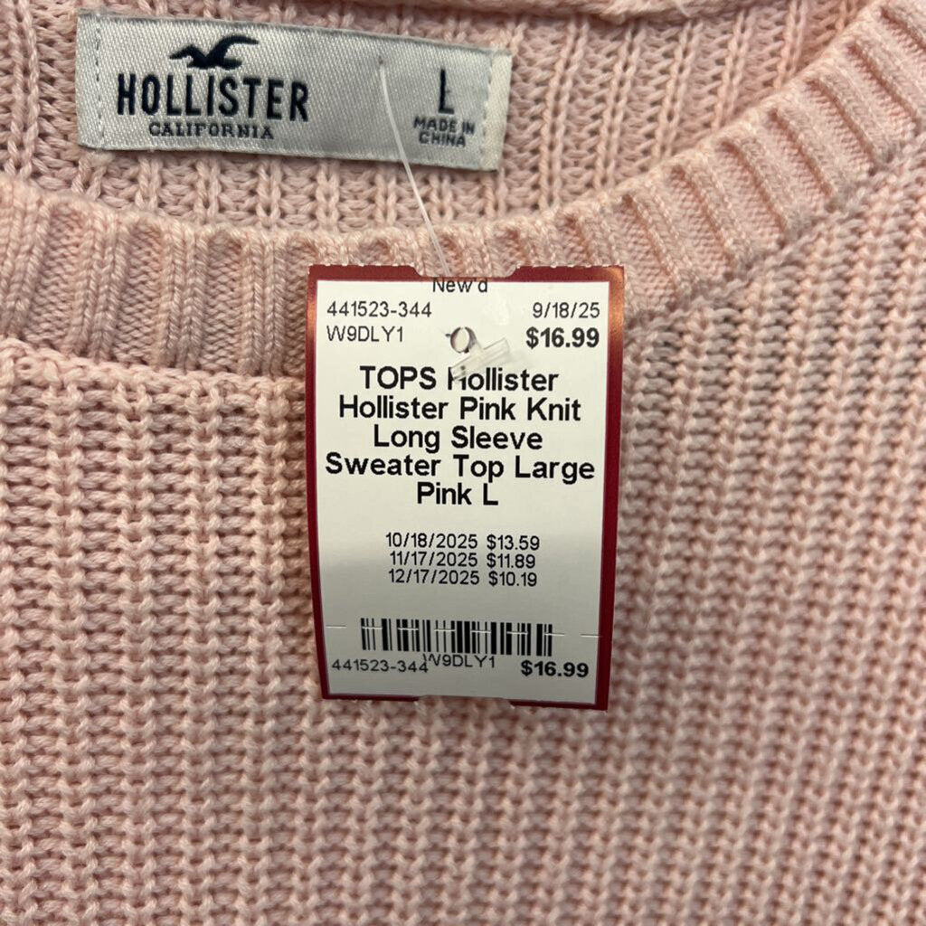 Hollister Pink Knit Long Sleeve Sweater Top Large