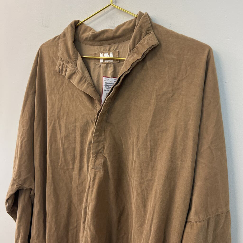 Labo Art Brown Corduroy Long Sleeve Dress Medium