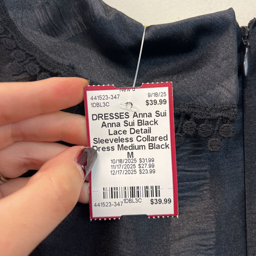 Anna Sui Black Lace Detail Sleeveless Collared Dress Medium