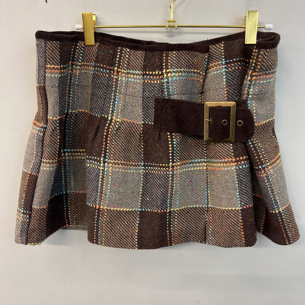 Free People Brown Tweed Plaid Mini Skirt 6