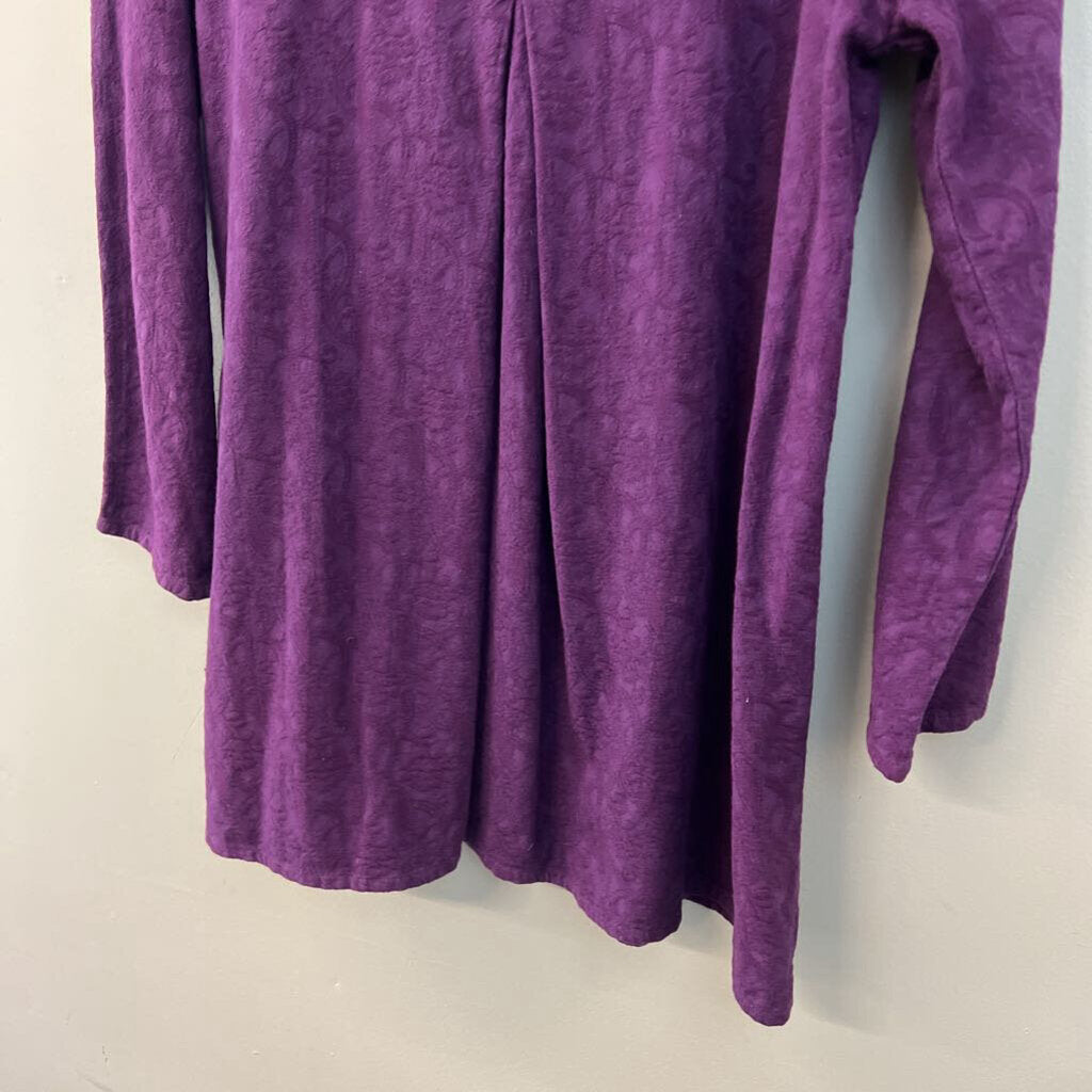 Eucalyptus Purple Textured Print Long Sleeve Button Down Shacket Top Extra Small