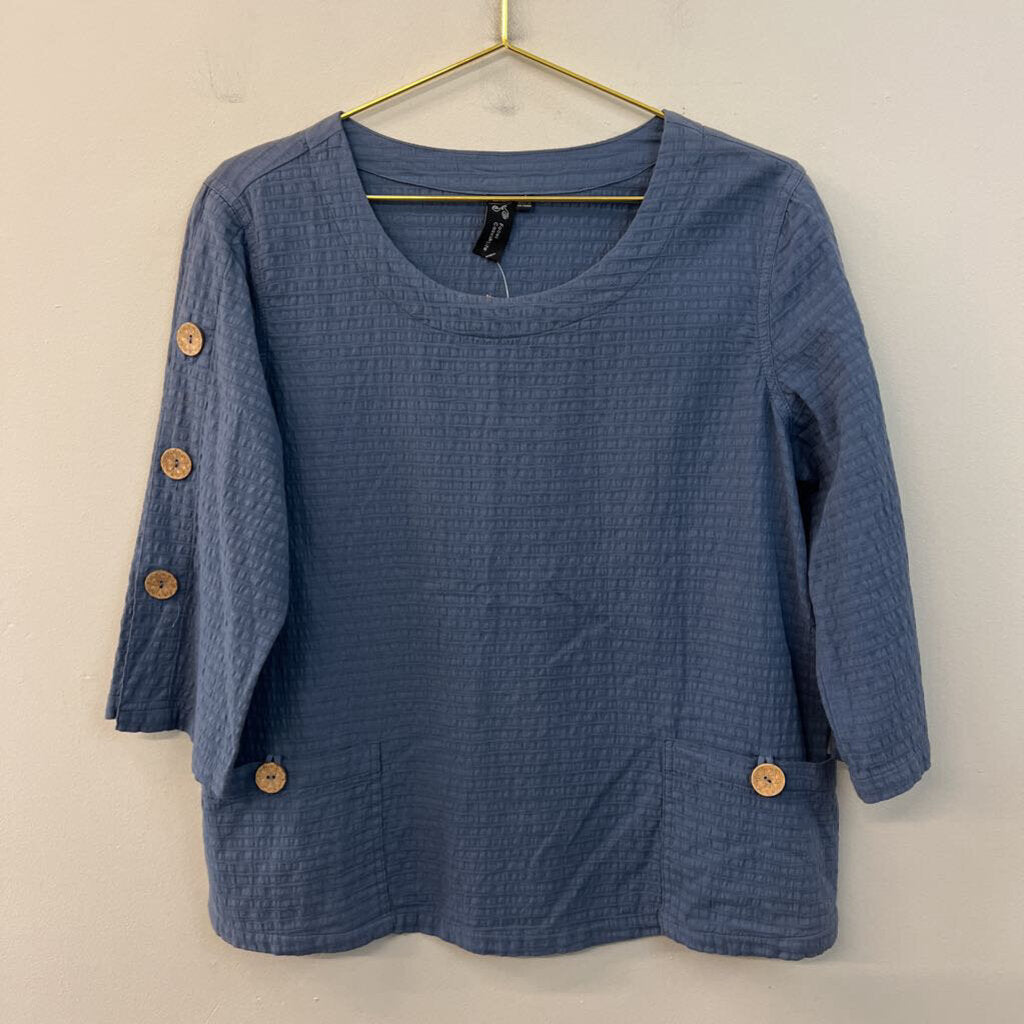 Focus Casual Life Blue Textured Long Sleeve Top Small