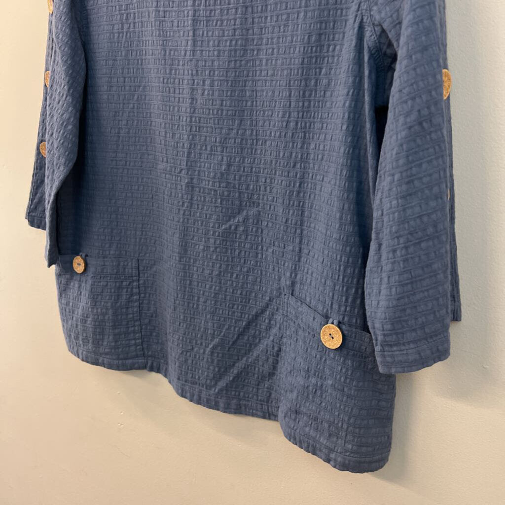 Focus Casual Life Blue Textured Long Sleeve Top Small