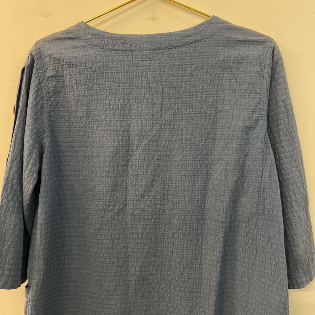 Focus Casual Life Blue Textured Long Sleeve Top Small