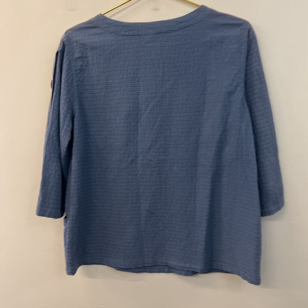 Focus Casual Life Blue Textured Long Sleeve Top Small