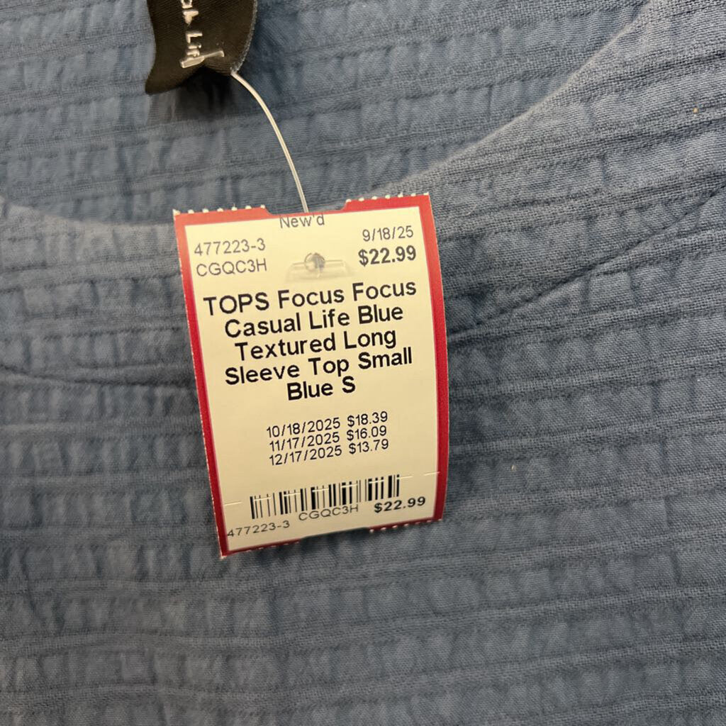 Focus Casual Life Blue Textured Long Sleeve Top Small