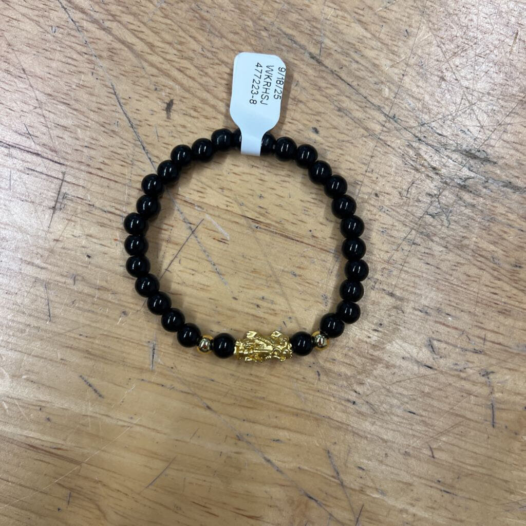 Black/ Gold Dragon Beaded Stretchy Bracelet
