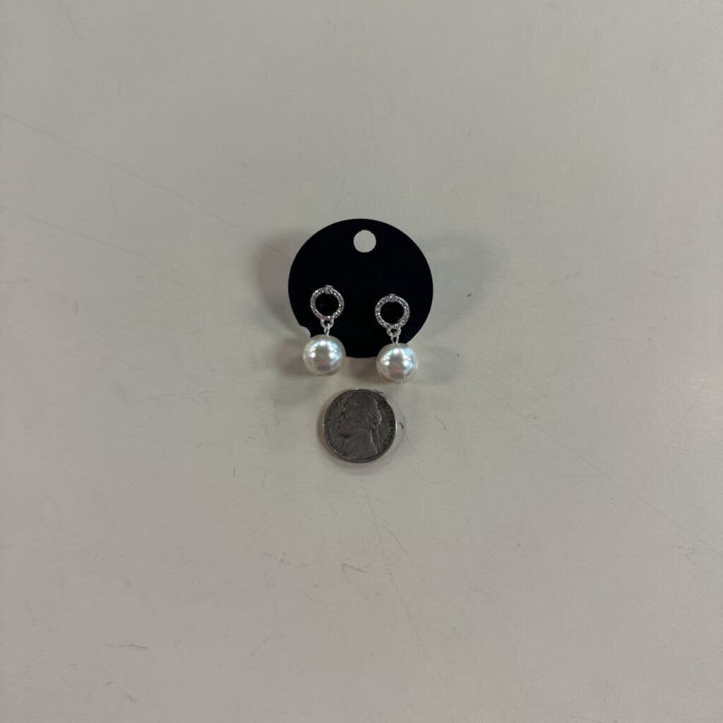 Silver Rhinestone/ Pearl Drop Earrings