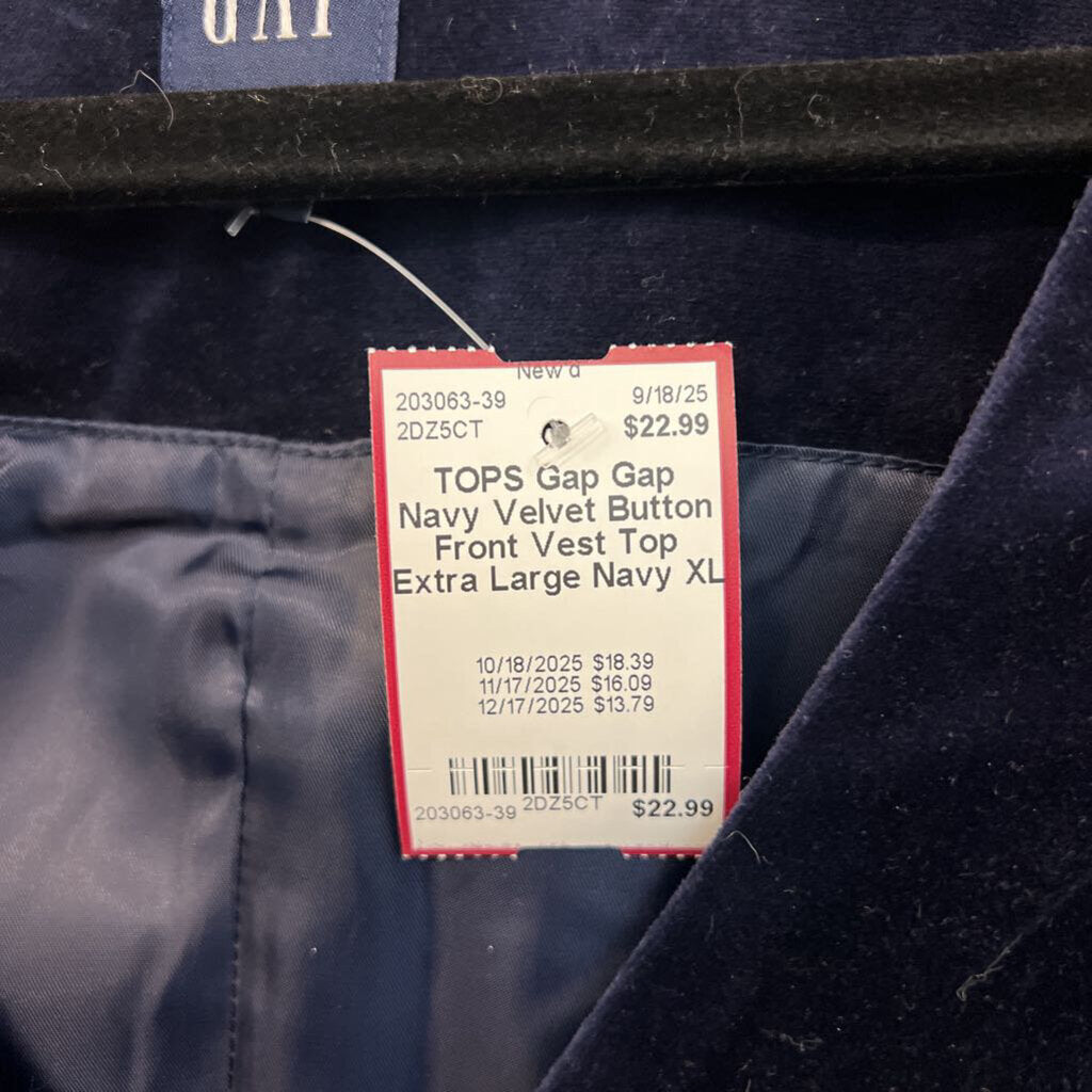 Gap Navy Velvet Button Front Vest Top Extra Large