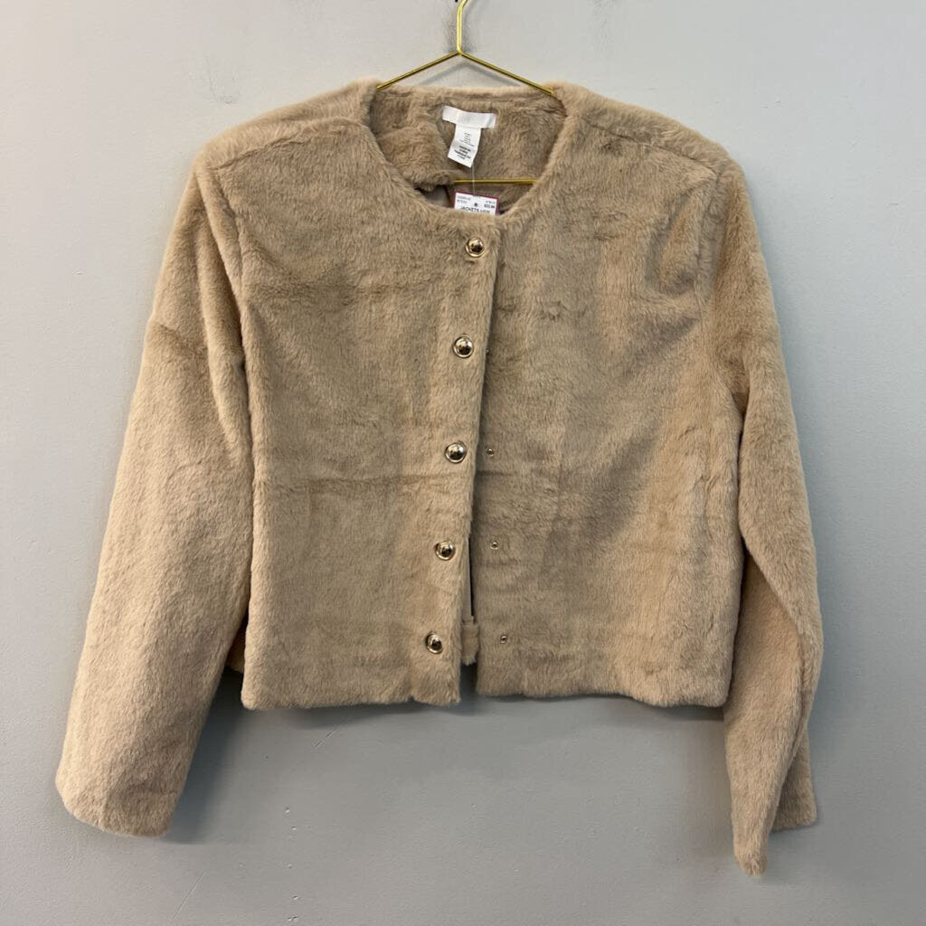 H&M Beige Faux Fur Cropped Jacket Top Large