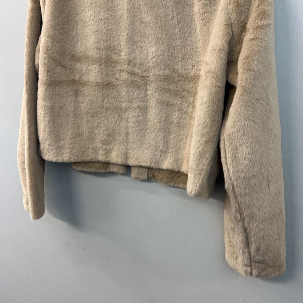 H&M Beige Faux Fur Cropped Jacket Top Large