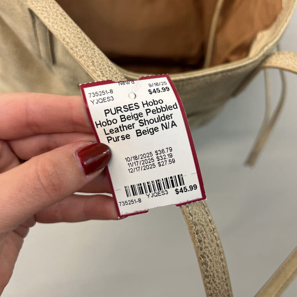 Hobo Beige Pebbled Leather Shoulder Purse