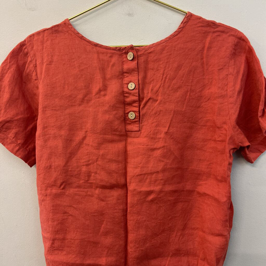 Rachel Zoe Orange 100% Linen Short Sleeve Tie Front Top Medium