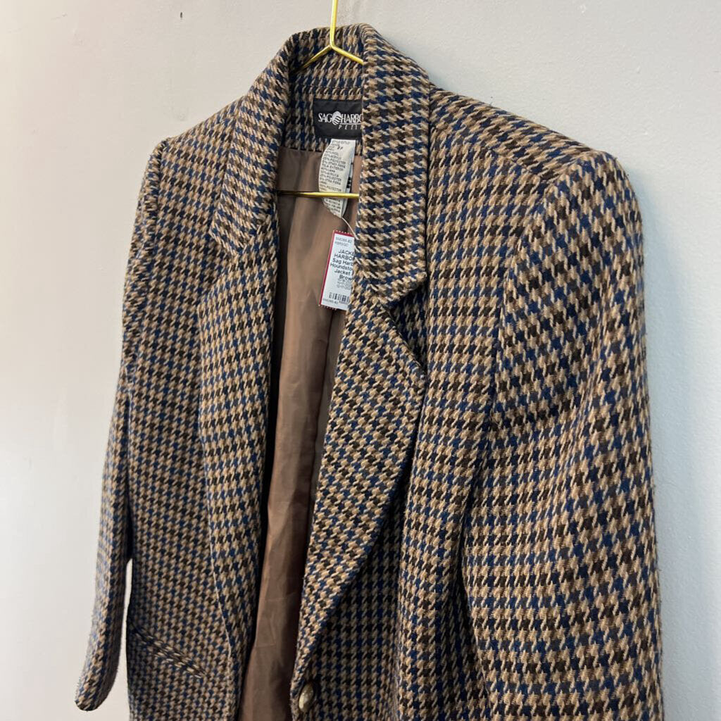 Vintage Sag Harbor Brown Houndstooth Blazer Jacket 8 Petite