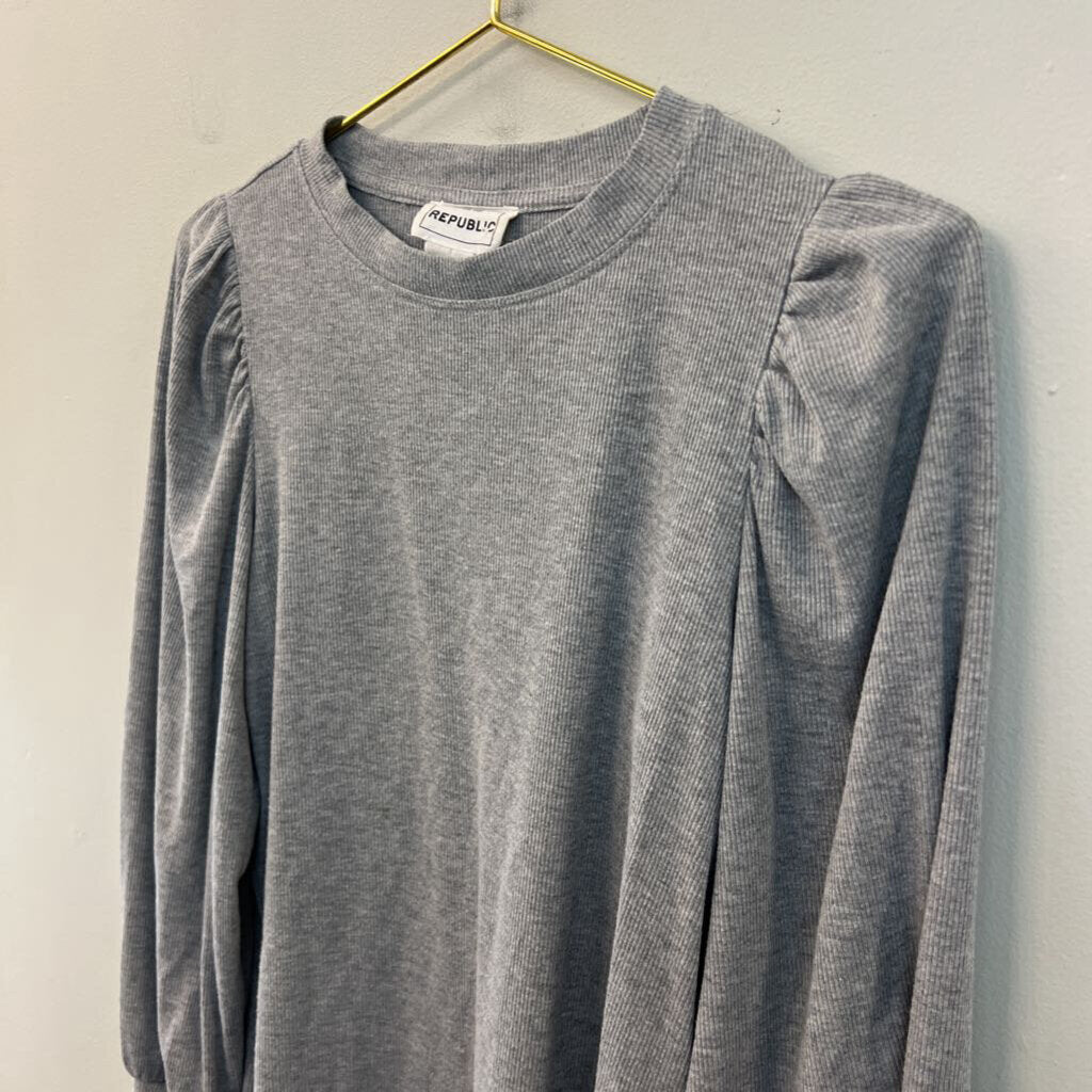 Republic Grey Ribbed Puff Shoulder Long Sleeve Top Small