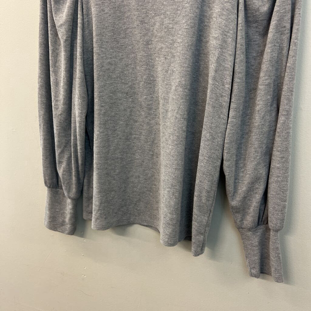Republic Grey Ribbed Puff Shoulder Long Sleeve Top Small