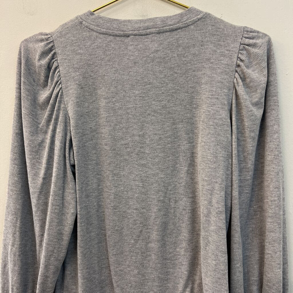 Republic Grey Ribbed Puff Shoulder Long Sleeve Top Small