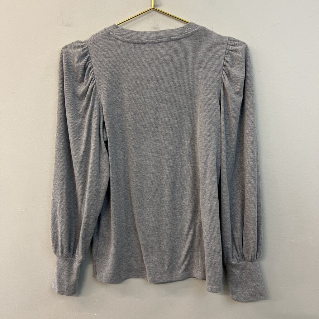 Republic Grey Ribbed Puff Shoulder Long Sleeve Top Small