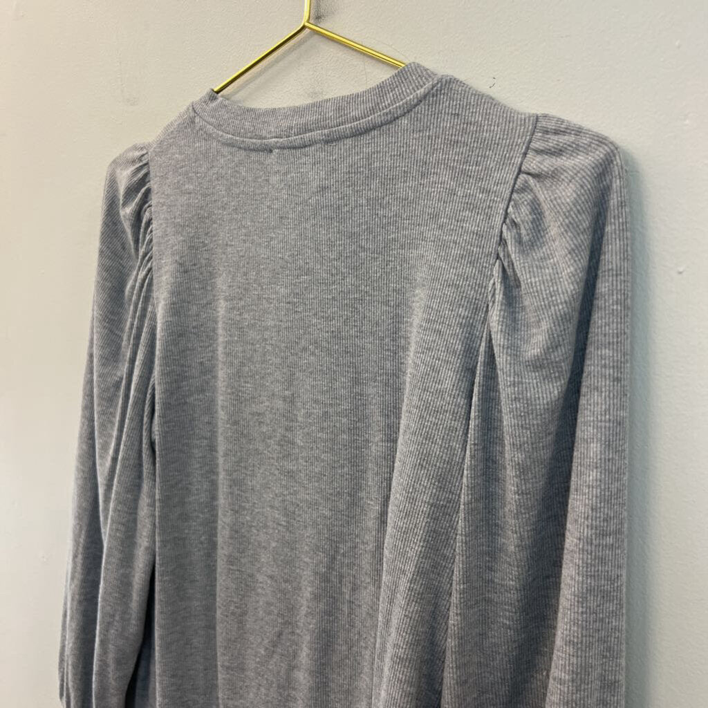 Republic Grey Ribbed Puff Shoulder Long Sleeve Top Small