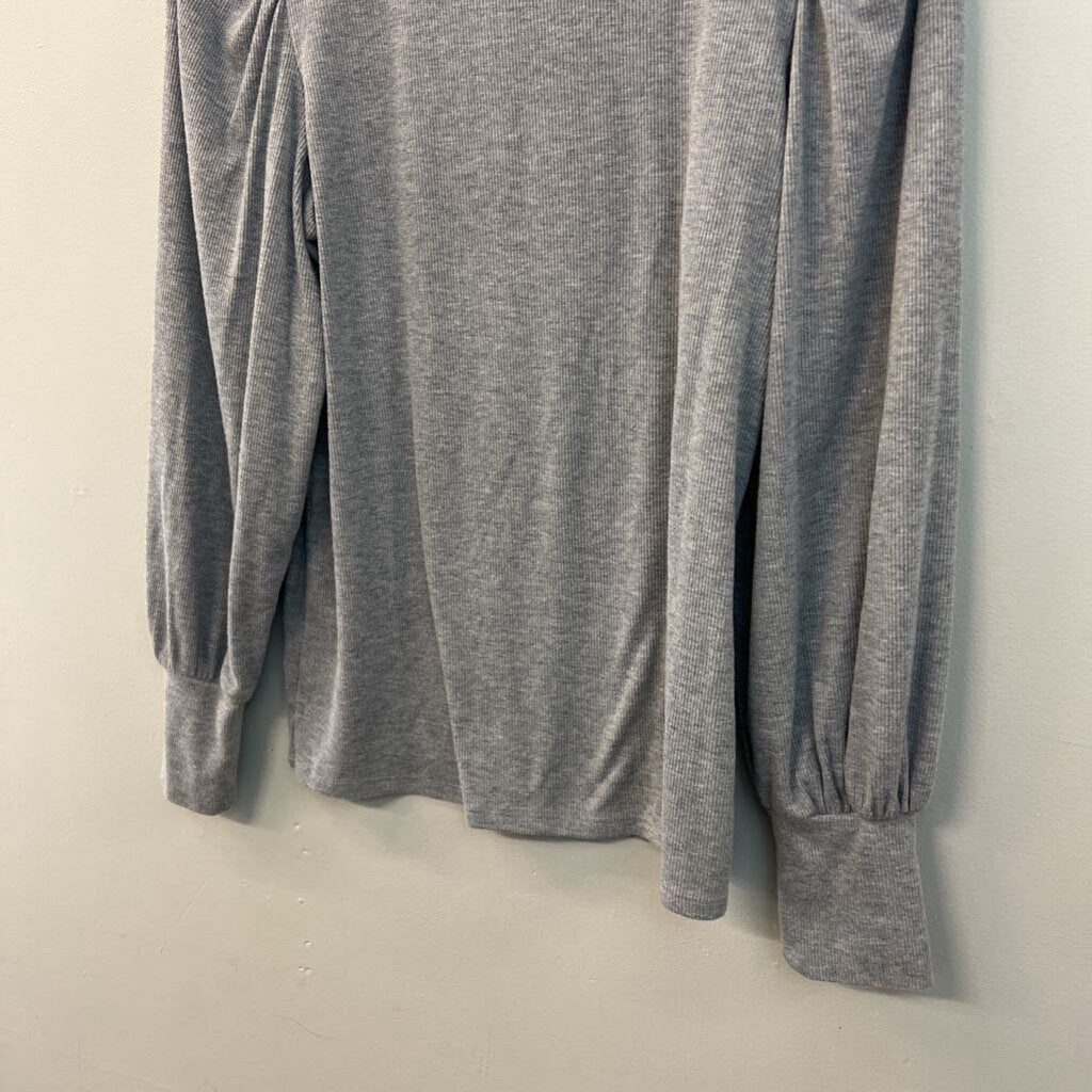 Republic Grey Ribbed Puff Shoulder Long Sleeve Top Small