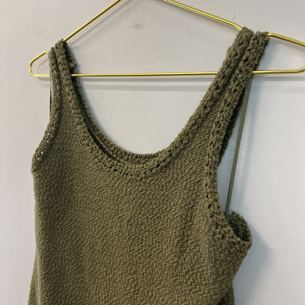 Akemi Kin Green Knit Fringe Hem Tank Top Medium