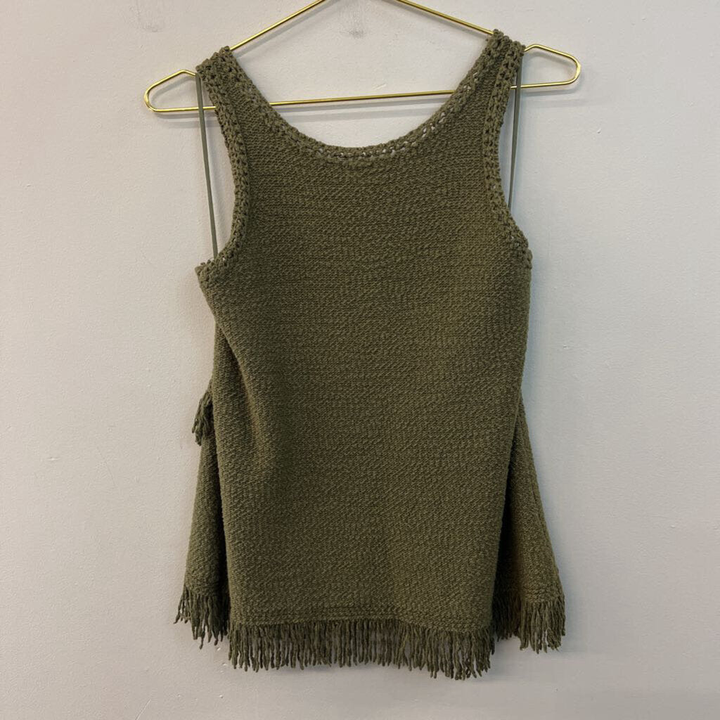 Akemi Kin Green Knit Fringe Hem Tank Top Medium