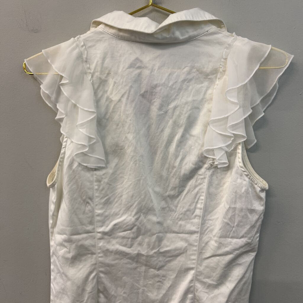 Free People White Short Ruffle Sleeve Button Down Top Small