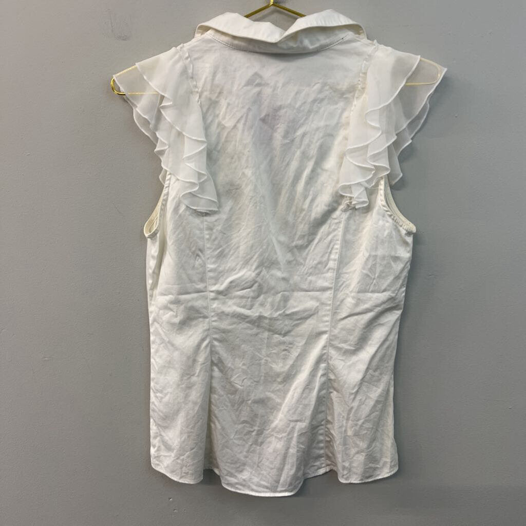 Free People White Short Ruffle Sleeve Button Down Top Small